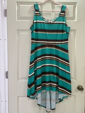 Cato Teal Striped High-Low Tank Dress